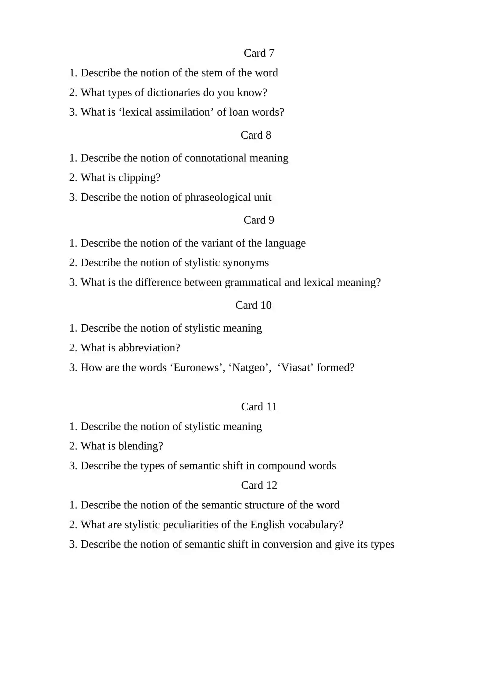 Lexicology Final Exam 2
