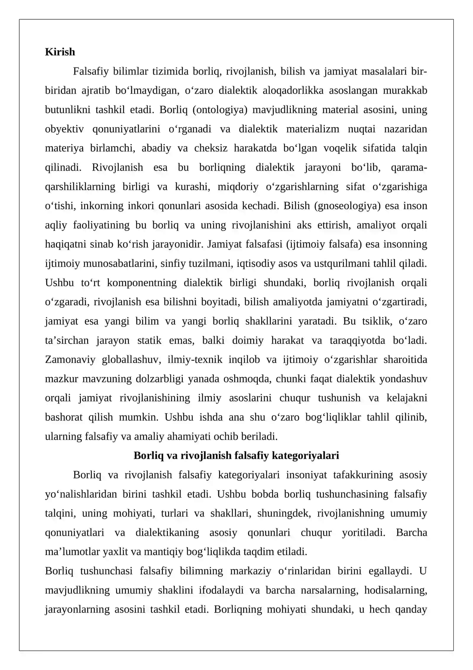 Borliq, rivojlanish, bilish va jamiyat falsafasining o‘zaro dialektik aloqadorligi 2