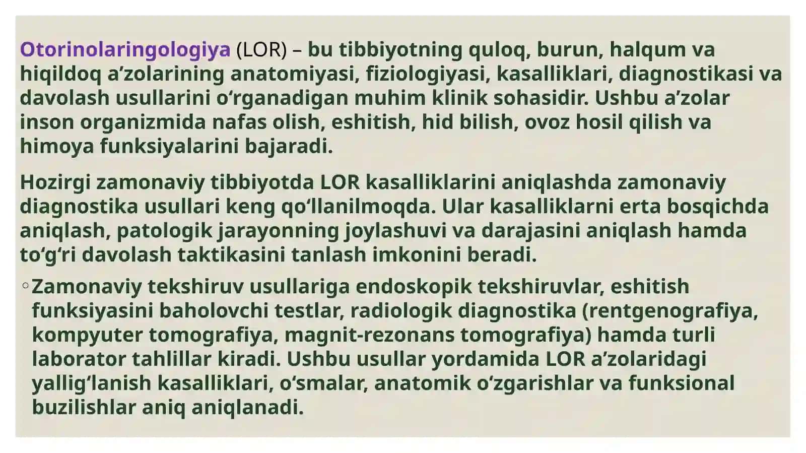 LOR a’zolarining zamonaviy tekshiruv usullari 2
