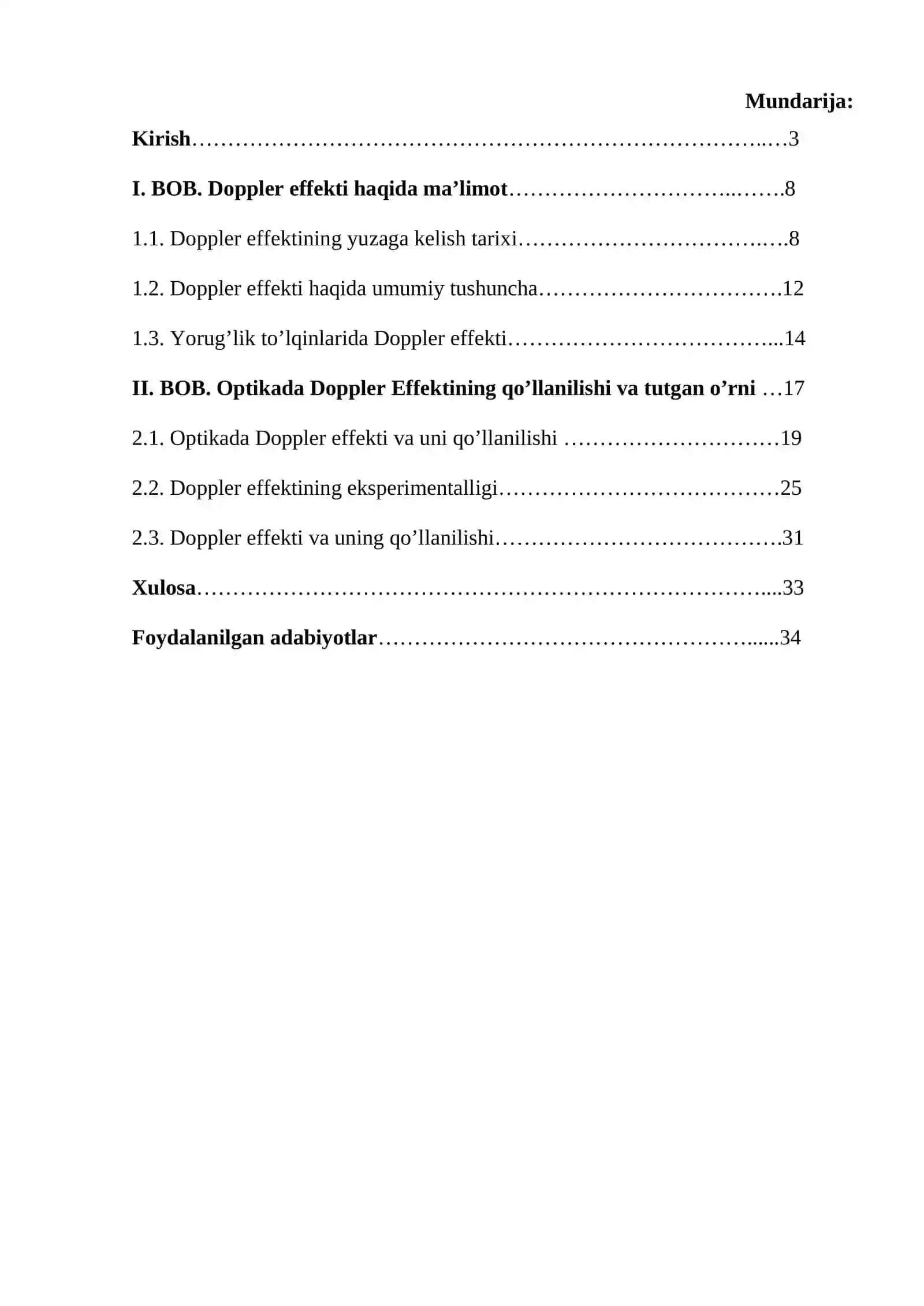 Optikada doppler effekti va uning qo’llanilishi mavzusida tayyor kurs ishi 2
