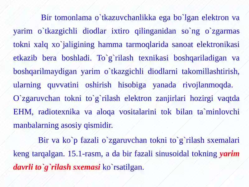 O`ZGАRUVCHАN TОKNI TO`G`RILАSH ZАNJIRLАRI 2
