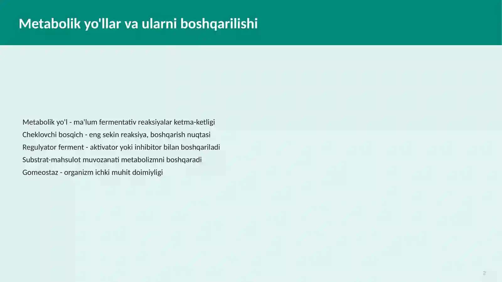 Moddalar Almashinuvini Boshqarilishi va Buzilishlari 2