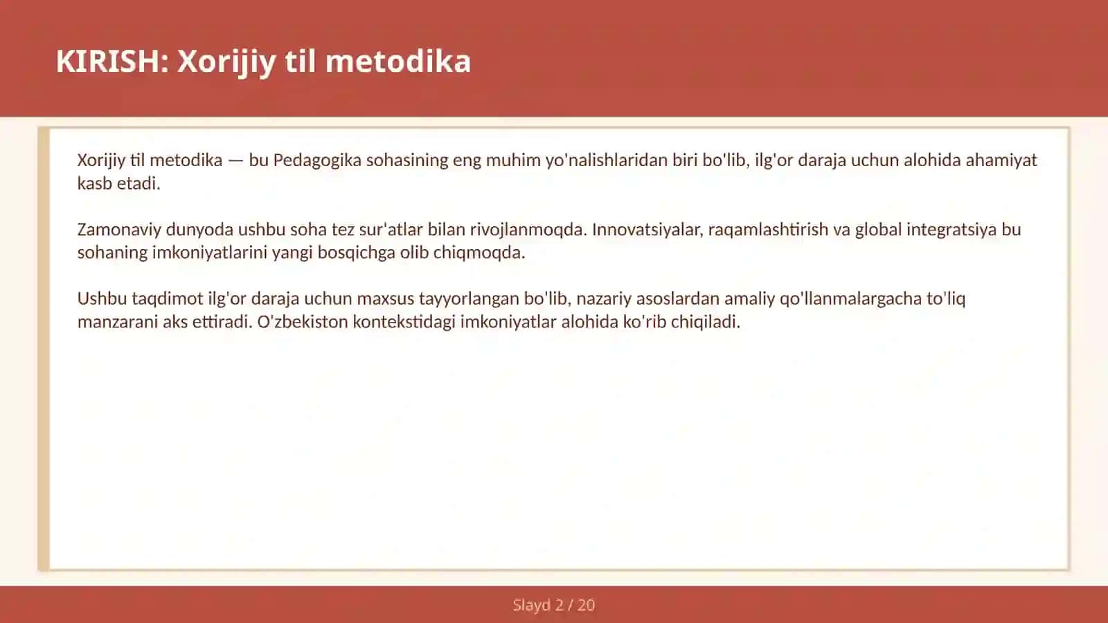 KIRISH: Xorijiy til metodika 2
