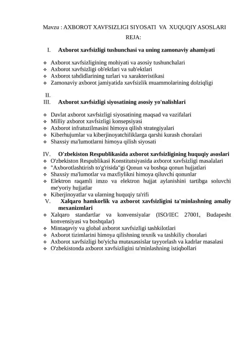 Axborot Xavfsizligi Siyosati va Xuquqiy Asoslari 2