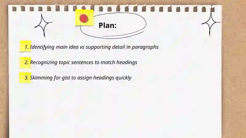 Matching headings and features in reading tasks 2