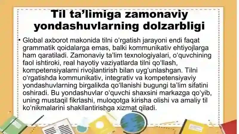 Til ta’limiga zamonaviy yondashuvlar: kommunikativ, integrarva kompetensiyaviy yondashuvlar 2