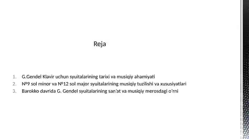 G.Gendel Klavir uchun syuitalar: №9 sol minor, №12 sol major 2