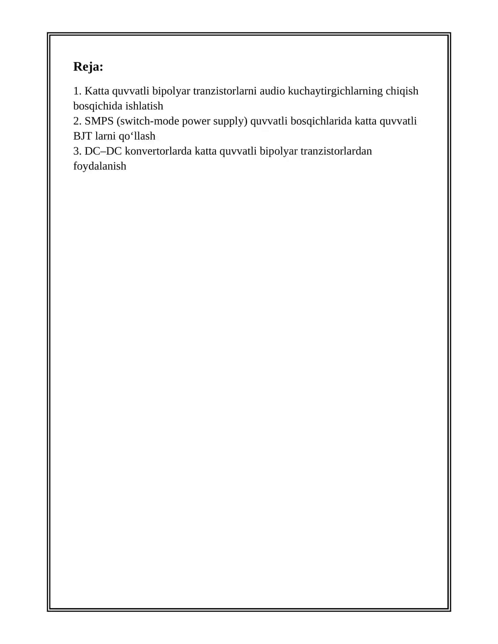 KATTA QUVVATLI BIPOLYAR TRANZISTORNI ISHLATILISHI 2