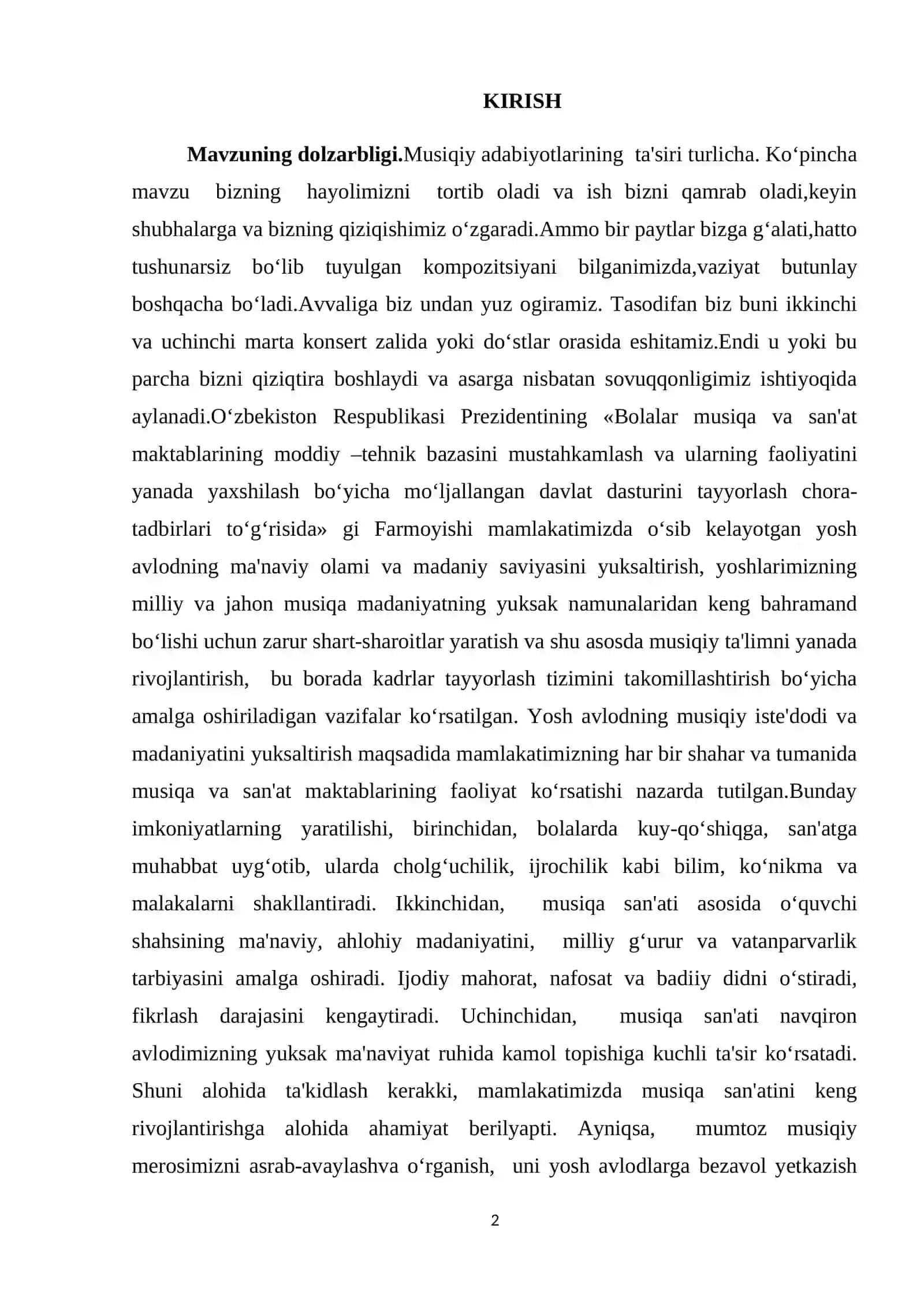 Mavzuning dolzarbligi.Musiqiy adabiyotlarining ta'siri turlicha 2