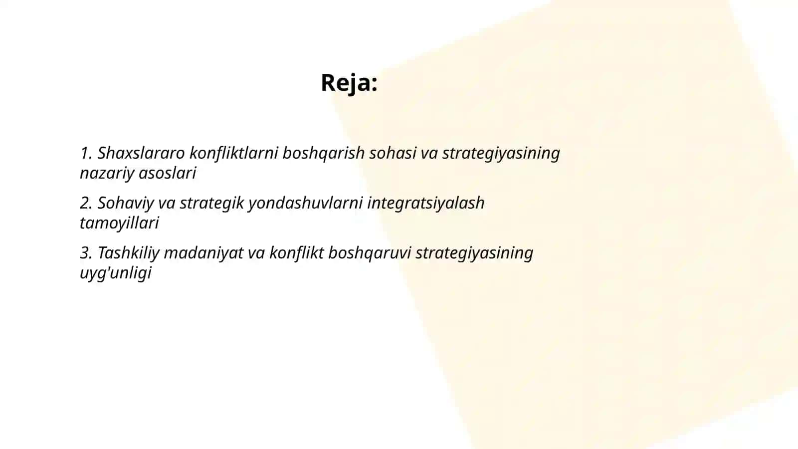 Shaxslararo konfliktlarni boshqarish sohasi va strategiyasining birligi 2