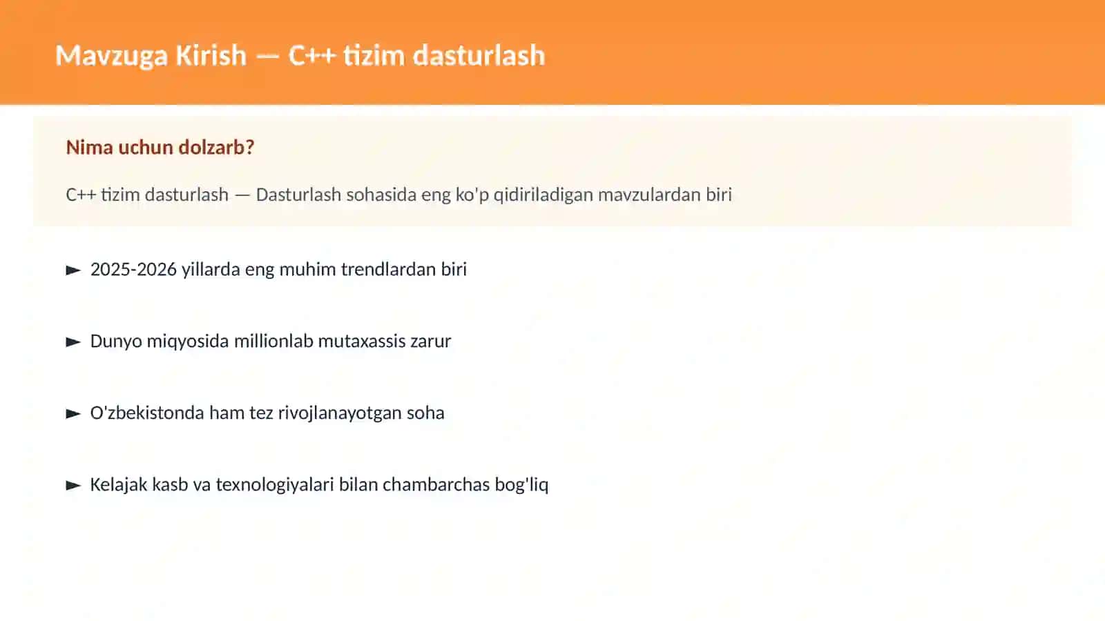 C++ VA TIZIM DASTURLASH 2