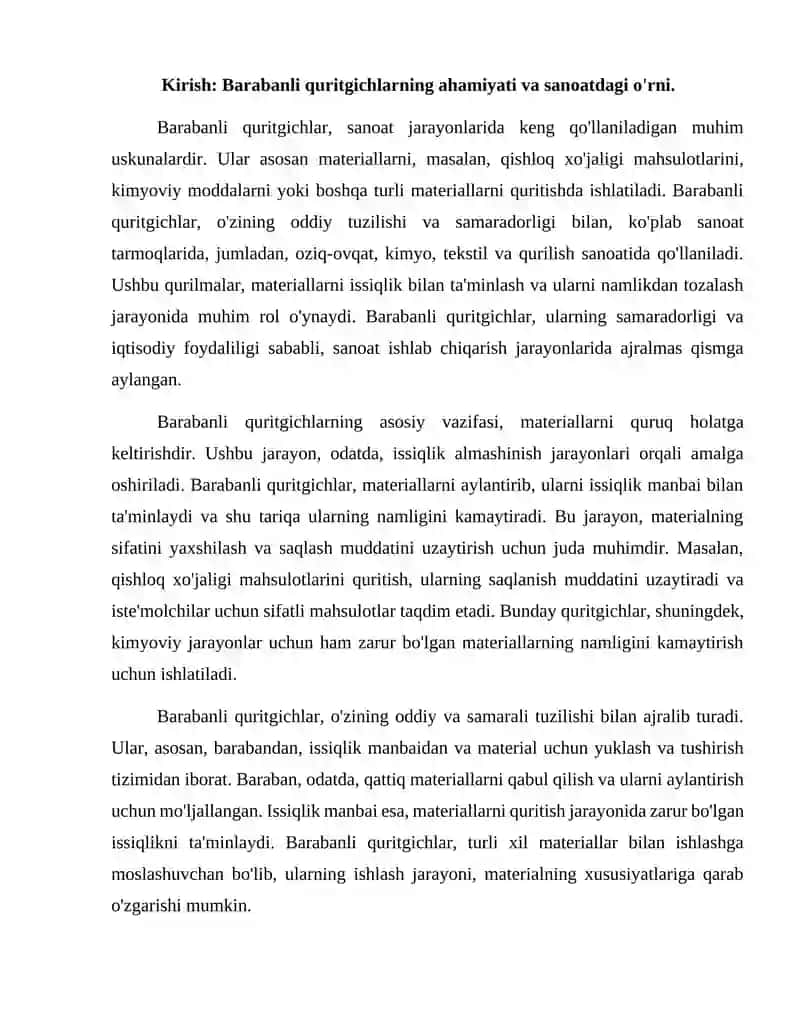 Barabanli quritgichning issiqlik almashinish samaradorligini oshirish va loyihalash 2