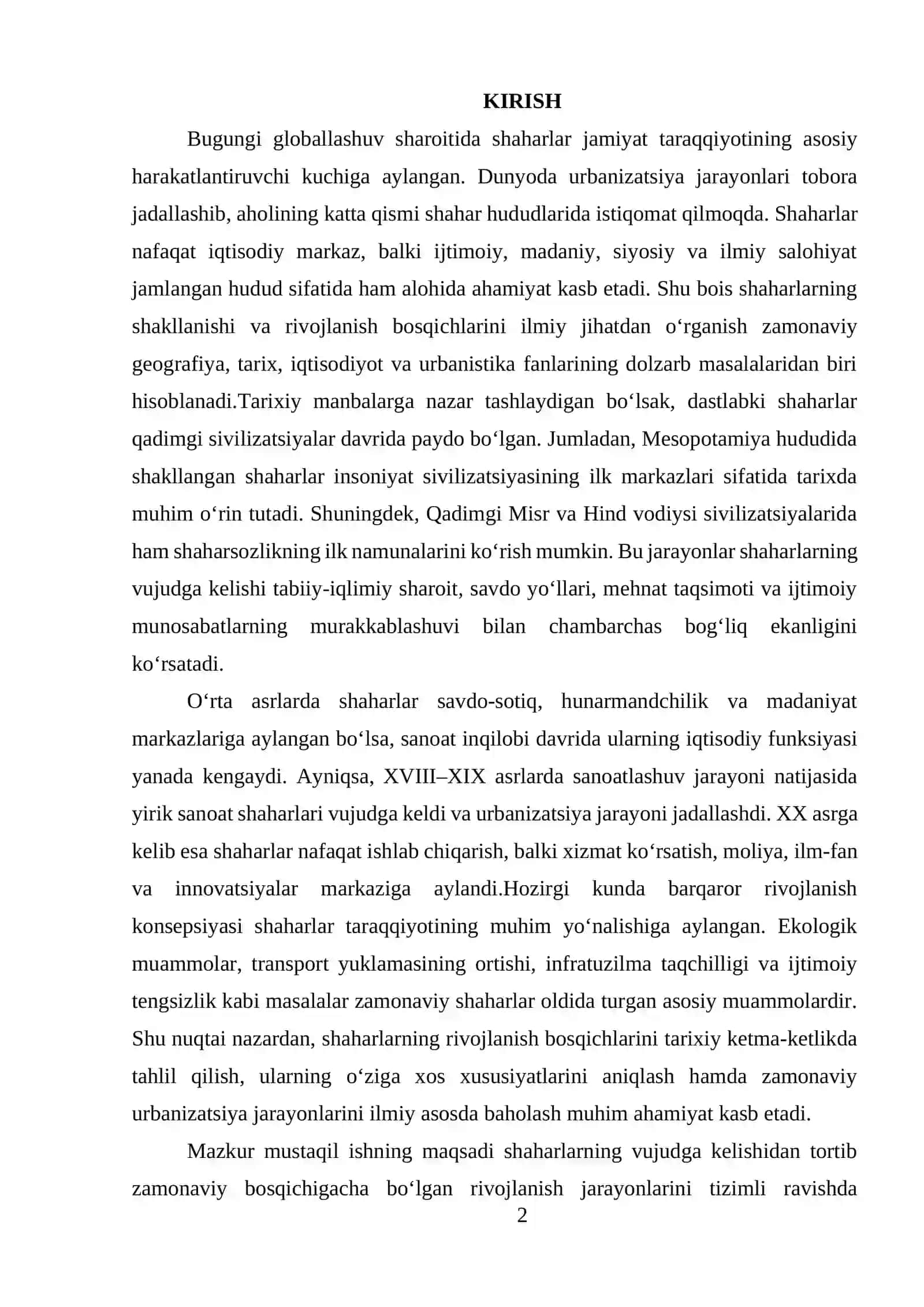 Shaharlarni rivojlanish bosqichlar 2