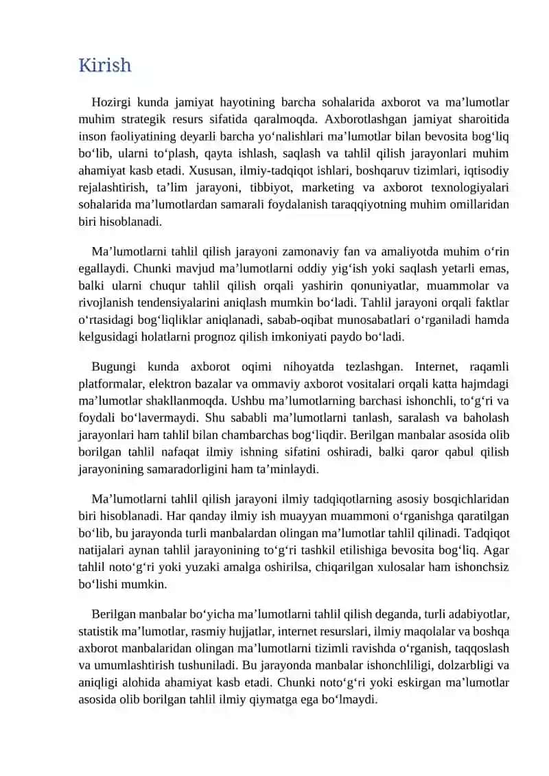 Berilgan manbalar boʻyicha ma'lumot tahlil qilish 2