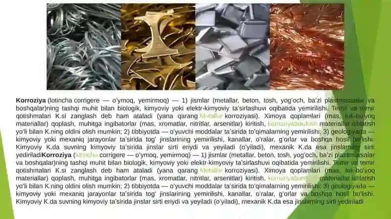 METALL KORROZIYA,UNING TURLARI. METALL KONSTRULSIYALARDA KORROZIYANI ANIQLASH VA TEKSHIRISH 2