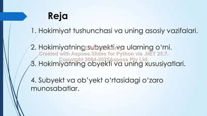 Hokimiyat tuzilishi. Hokimiyatning subyekti va obyekti. 2