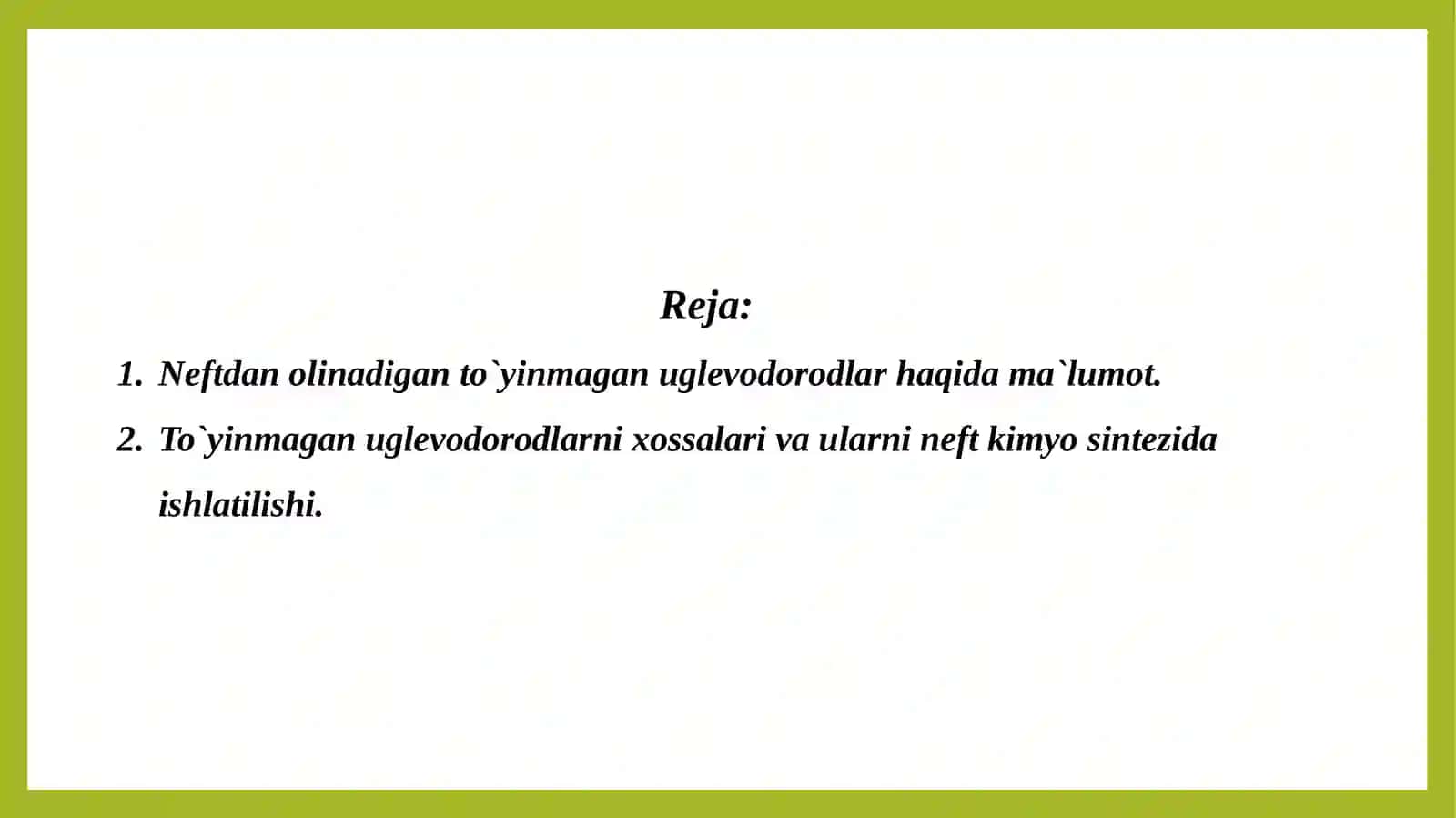 Neftni qayta ishlashda olinadigan asosiy kimyoviy birikmalar, ularning xossalari 2