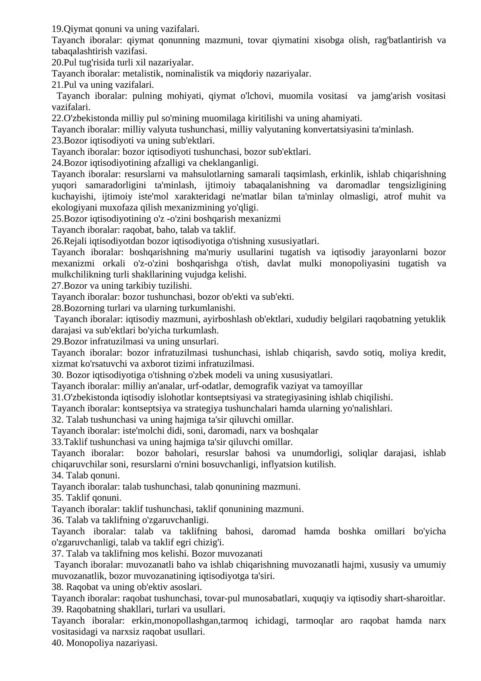 Iqtisodiyot nazariyasi fanidan oraliq savollari 2