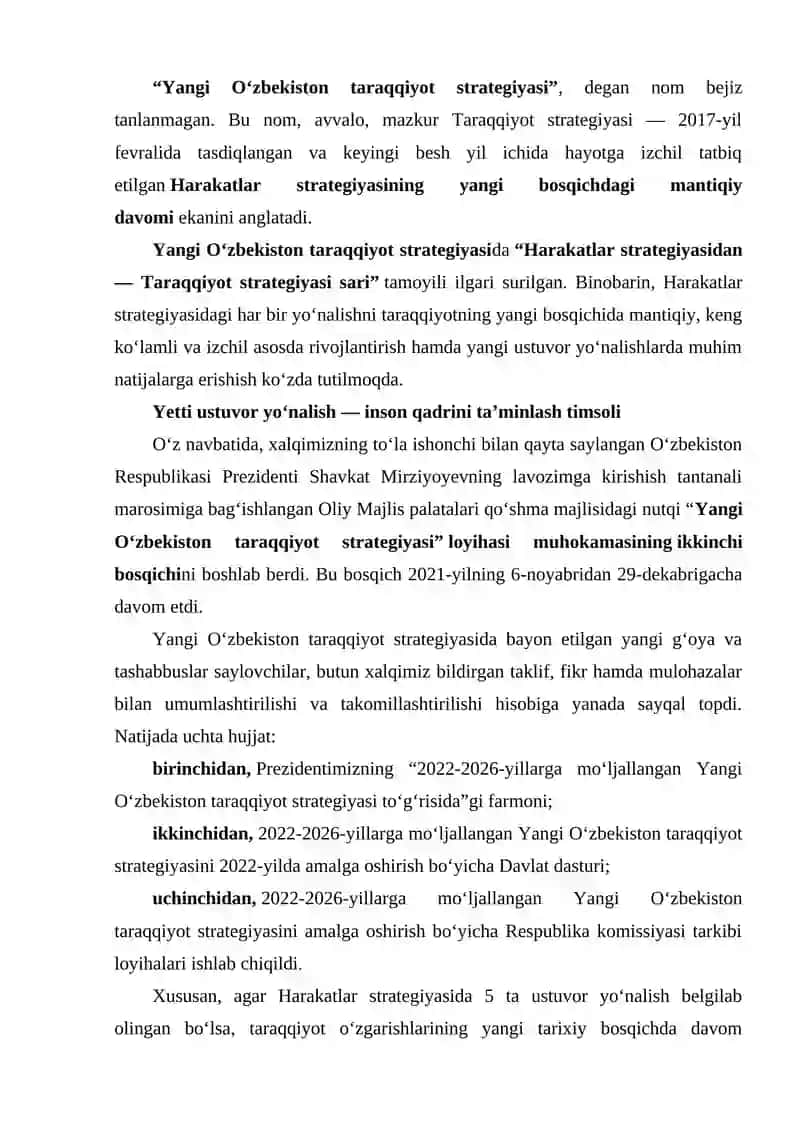 Yangi Oʻzbekiston Taraqqiyot Strategiyasi 2