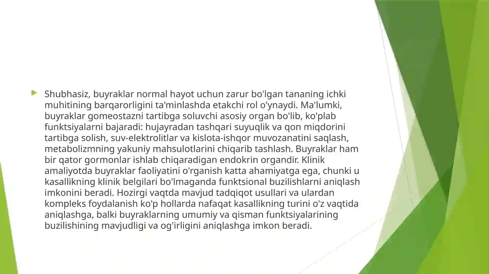 Buyraklar faoliyatida oʻtkir va surunkali tekshiruv usullari 2