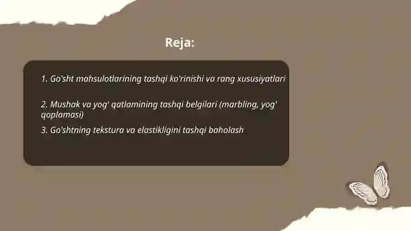 Go'sht mahsulotlarining tashqi belgilarini organish va ularni tasniflash 2