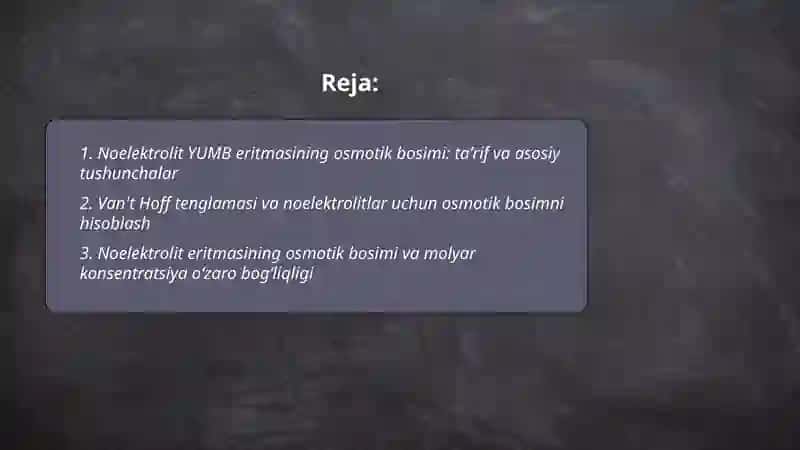 Noelektrolit YUMB eritmasining osmotik bosimi 2
