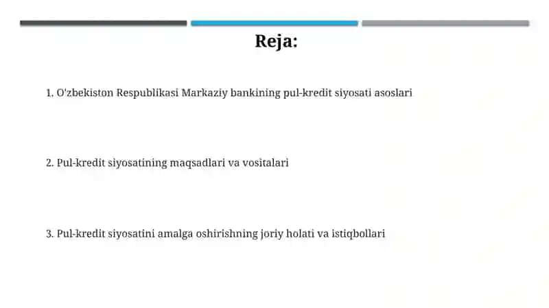 O'zbekiston Respublikasi Markaziy bankining pul kredit siyosati 2