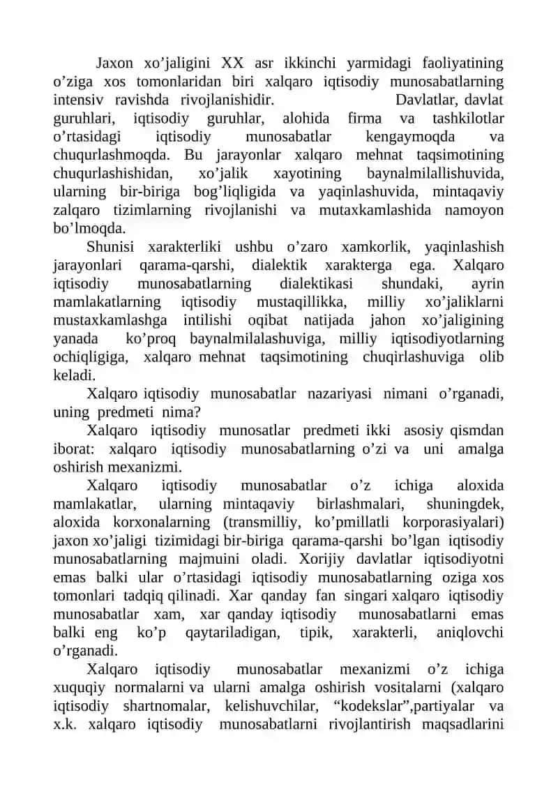 Jahon  xo’jaligi  va  xalqaro  iqtisodiy  munosabatlar:  asosiy  ko’rinishlari  va  xususiyatlari. 2