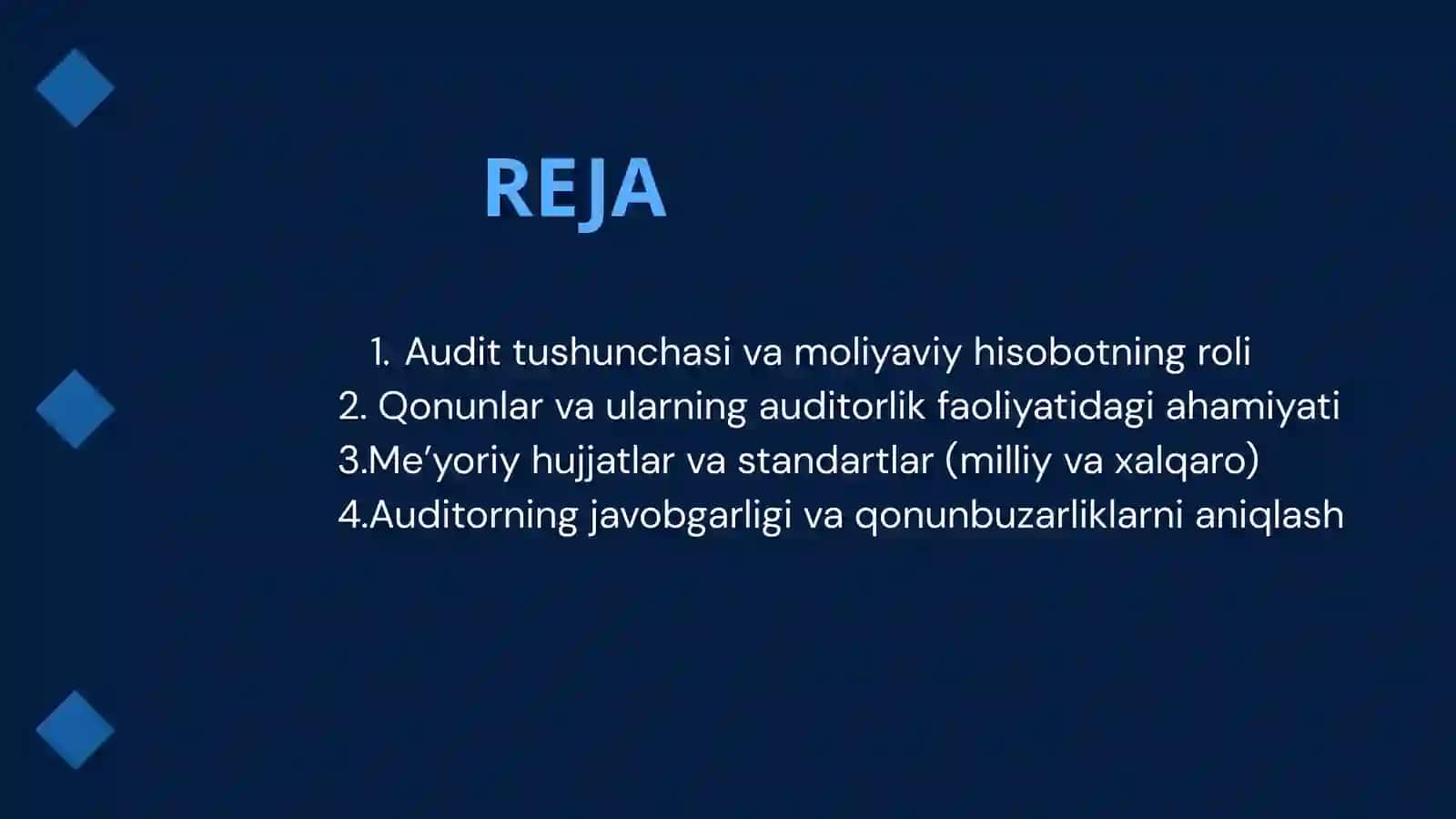 MOLIYAVIY HISOBOTNING AUDITDA QONUNLAR VA ME'YORIY HUJJATLARNI KO'RIB CHIQISH 2