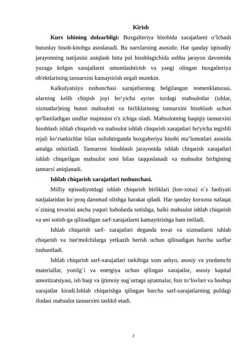 Kurs ishining dolzarbligi: Buxgalteriya hisobida xarajatlarni o‘lchash 2