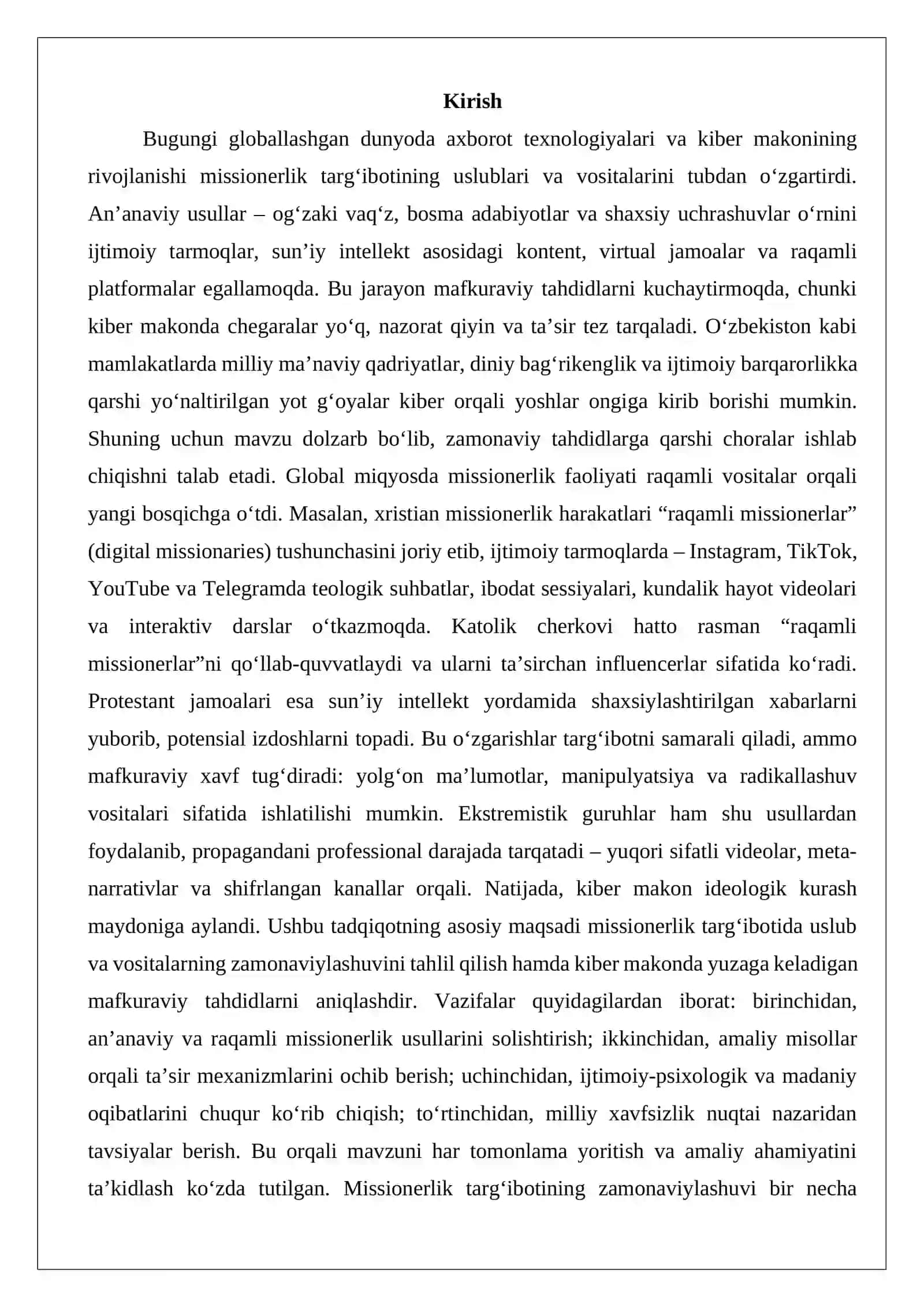 Missionerlik targ`botida uslub va vositalarning zamonaviylashuvi: kiber makonda mafkuraviy tahdidlar 2