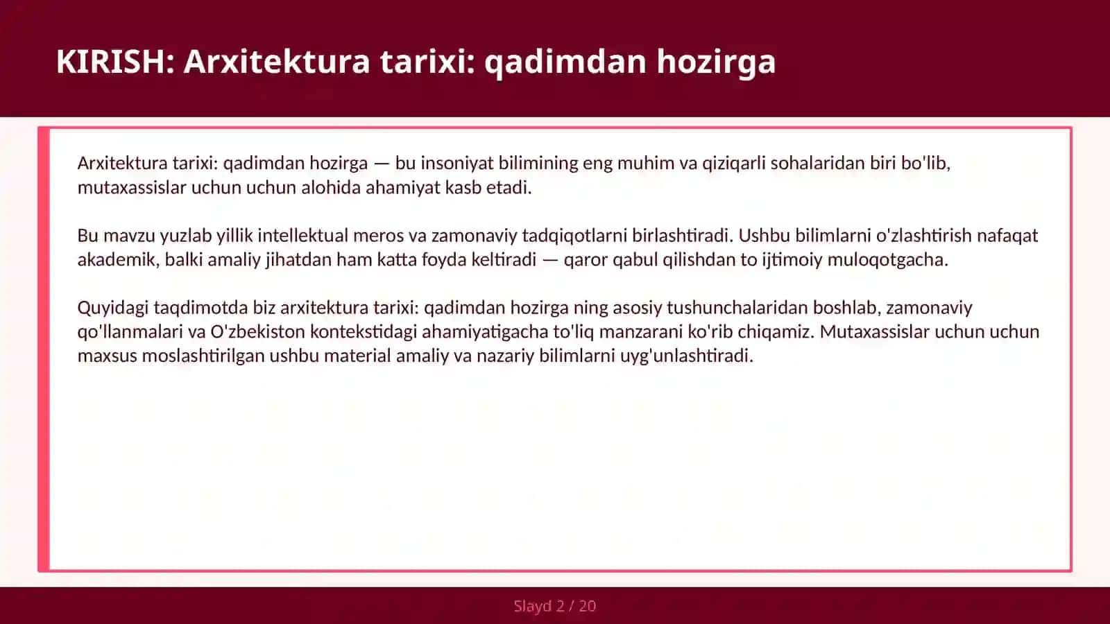 Arxitektura tarixi: qadimdan hozirga 2