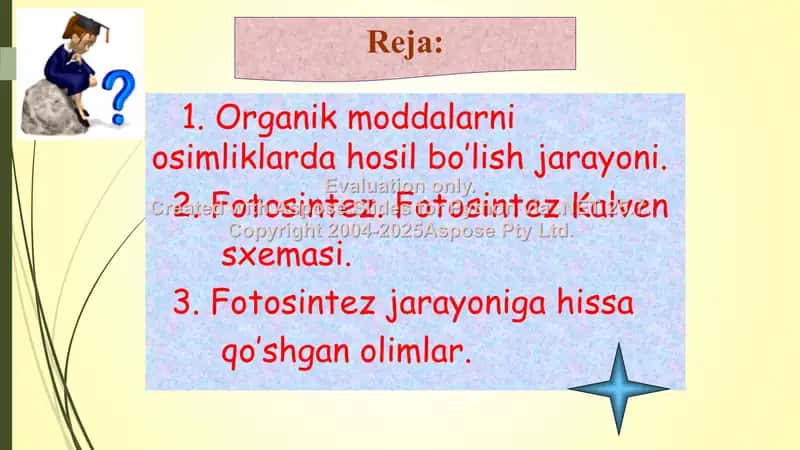 O'simliklarda organik moddalarni hosil bo'lishi 2