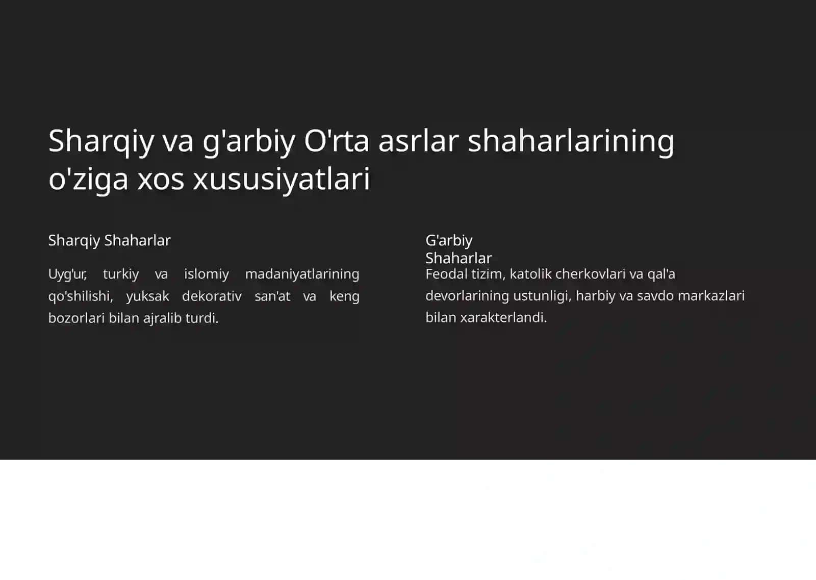 O'rta asrlar shaharlarining shakllanishi va rivojlanishi 2