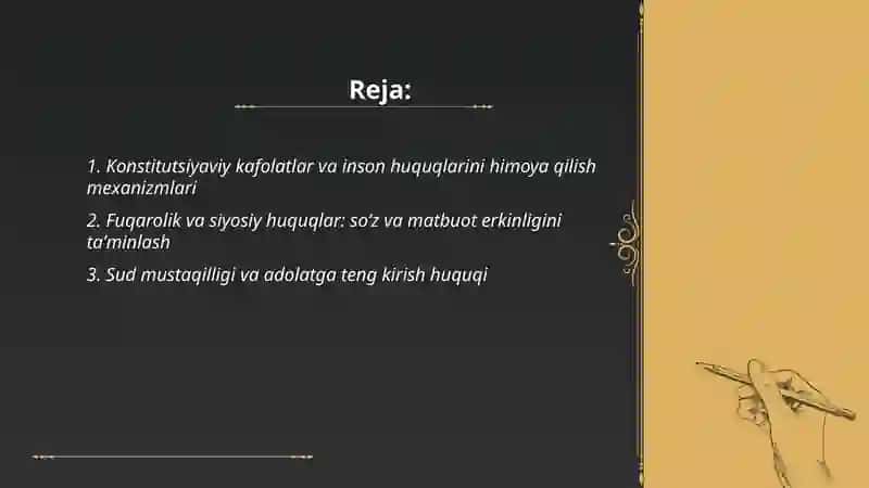 Yangi Oʻzbekistonda inson haq huquqlari va erkinliklari kafolatining yaratilishi 2