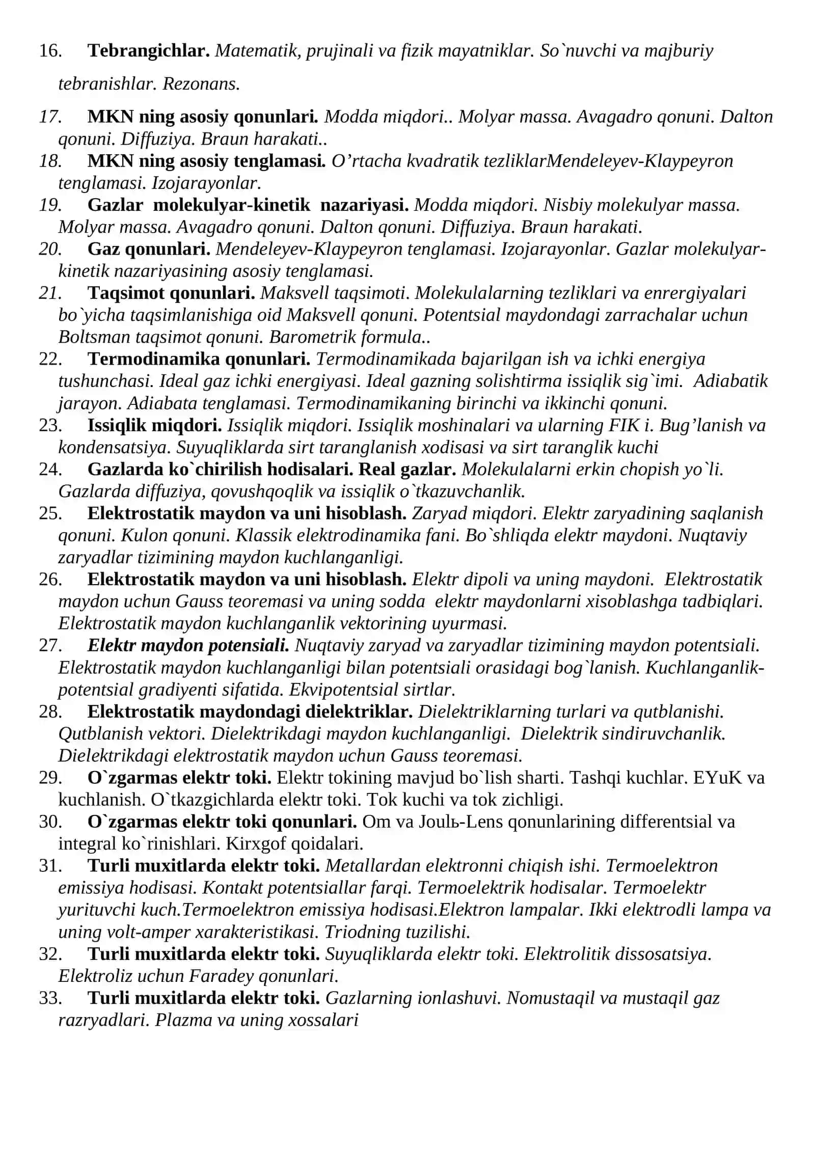 Fizika fanidan Yakuniy NAZORAT savollari 2