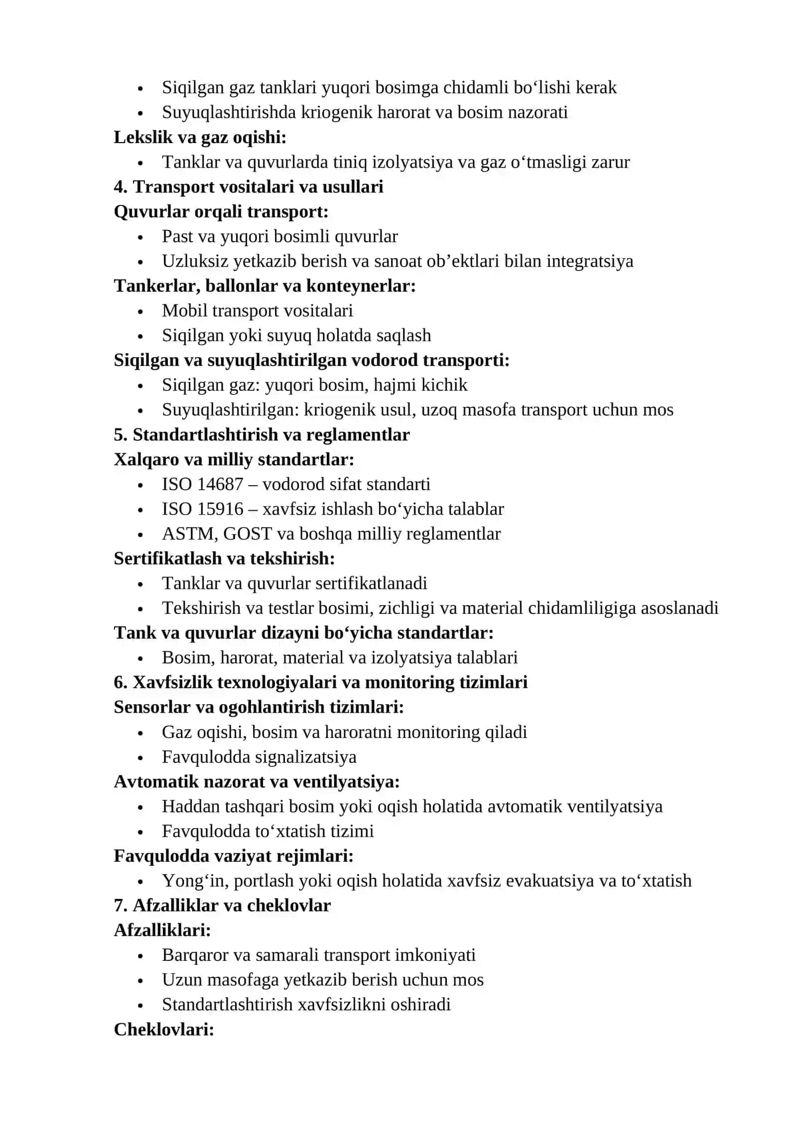 Vodorod transportirovkasida xavfsizlik va standartlashtirish 2