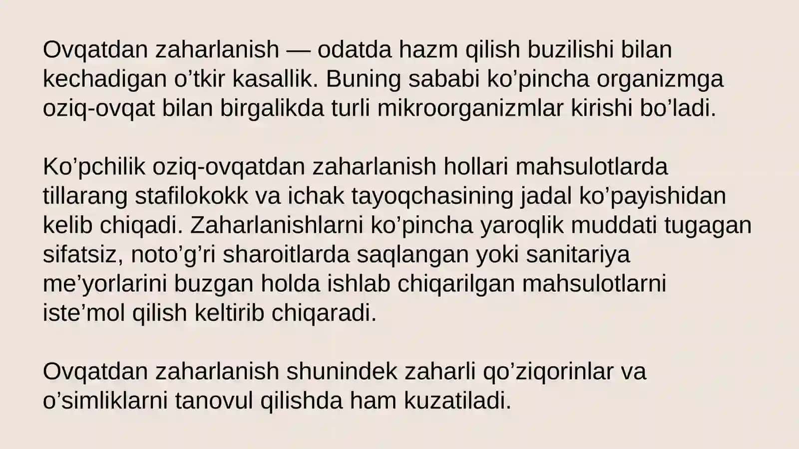 Ovqatdan zaharlanishlar va ularni oldini olish choralari 2
