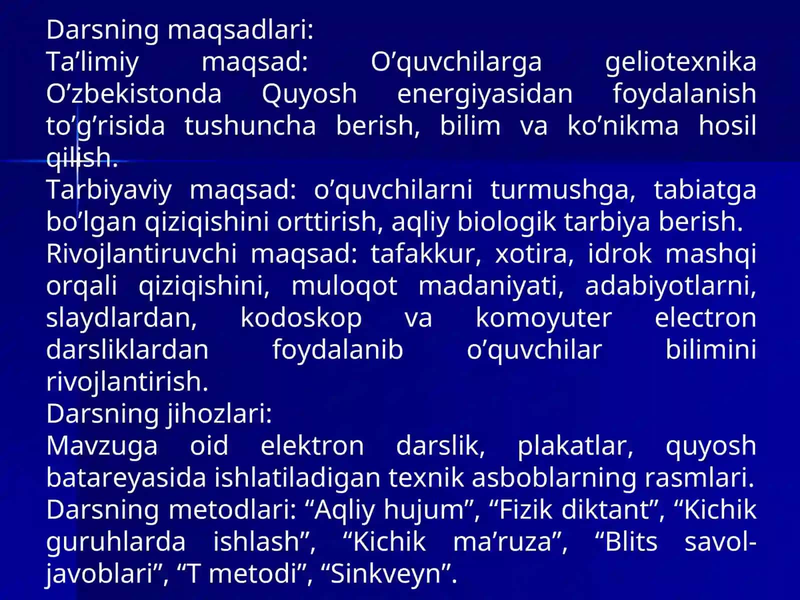 Geliotexnika o’zbekistonda Quyosh energiyasidan foydalanish 2