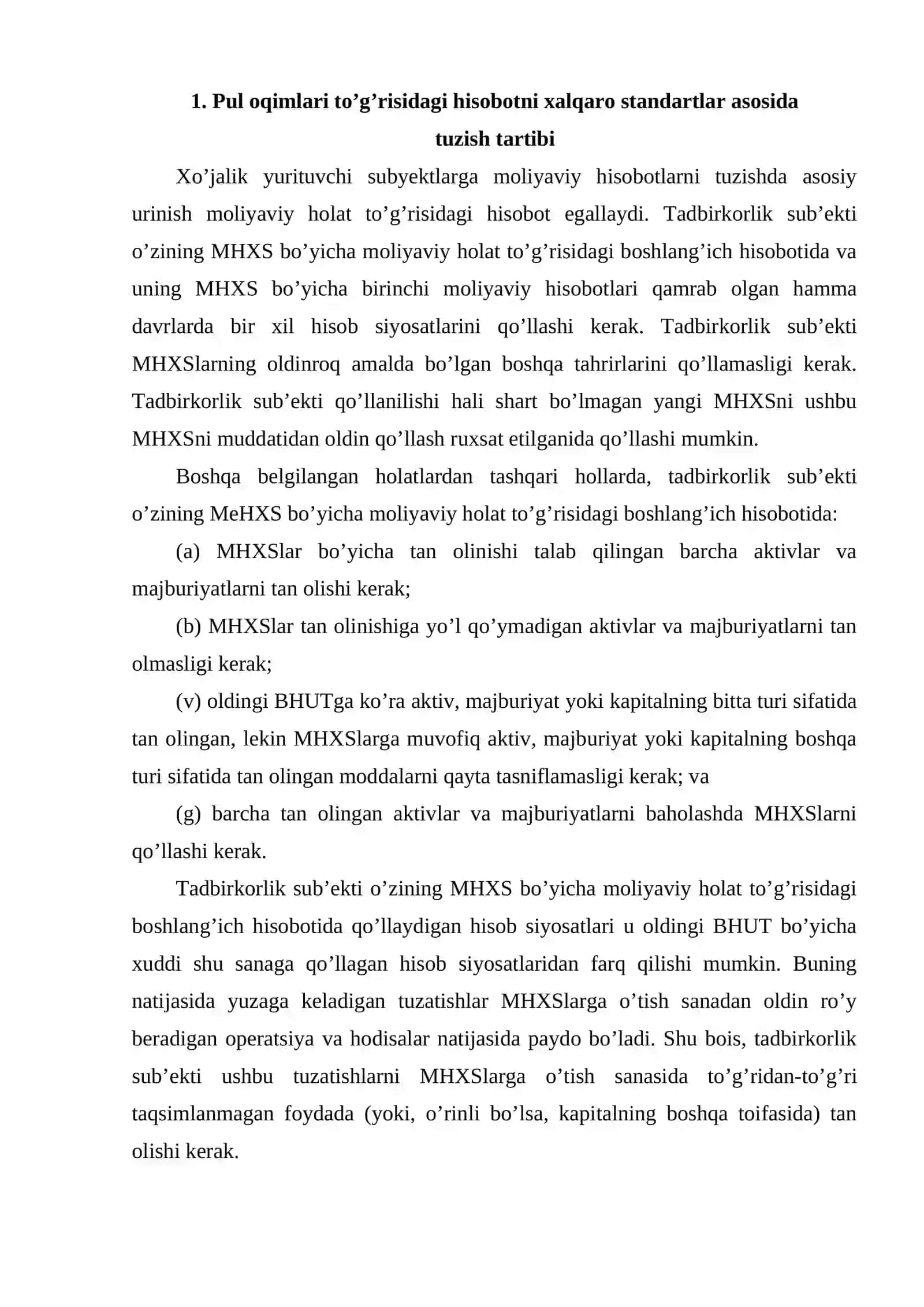 PUL OQIMLARI TO’G’RISIDAGI HISOBOTNI XALQARO STANDARTLAR ASOSIDA TUZISH TARTIBI 2