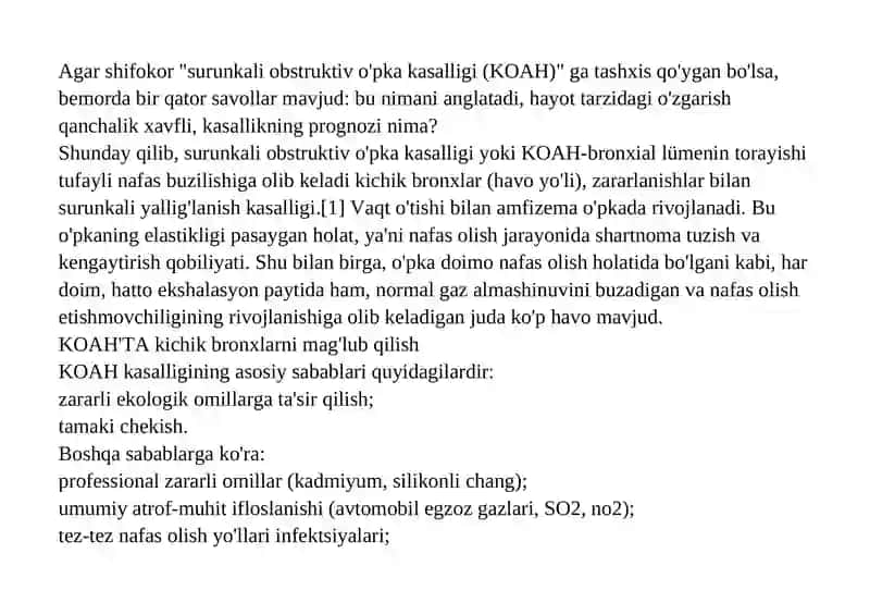 Surunkali obstruktiv o'pka kasalligi (KOAH) 2