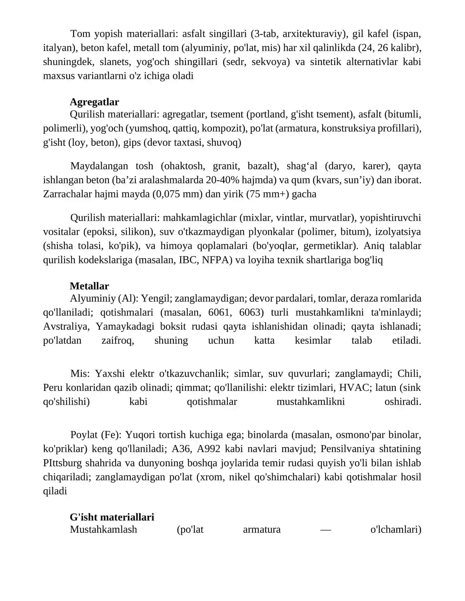 Qurilish materiallari va buyumlari toʻgʻrisida ummumiy maʼlumotlar 2