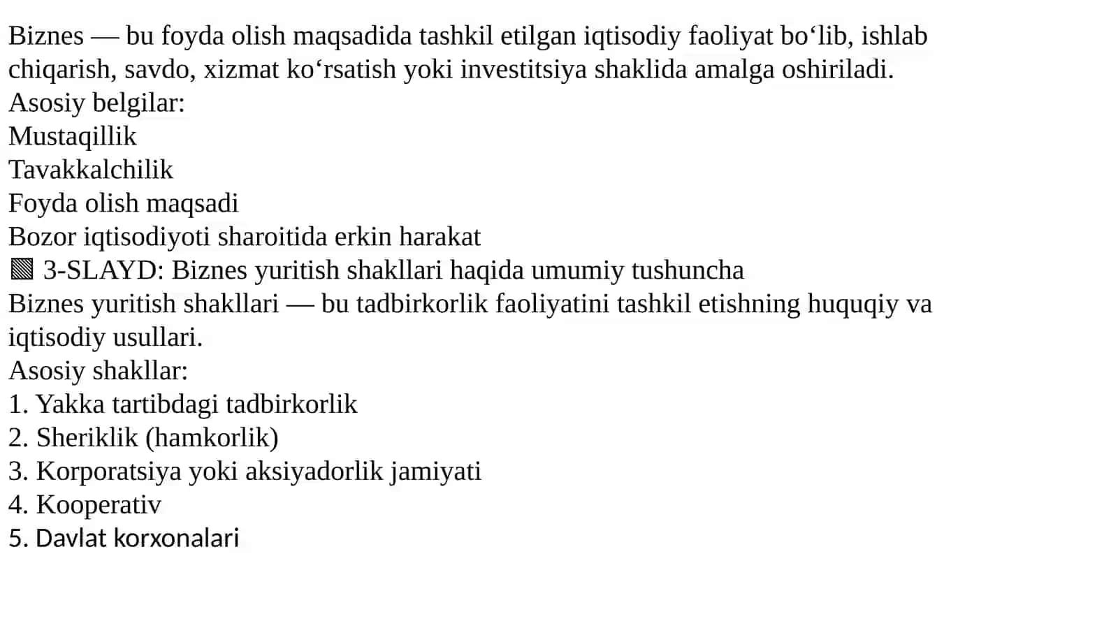 BIZNES YURITISHNING ASOSIY SHAKLLARI: AFZALLIKLARI VA KAMCHILIKLARI 2