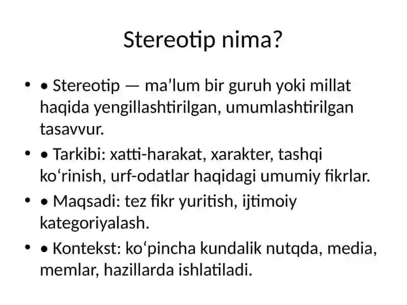 Stereotiplar: Ta’rif, Turlari va Misollar 2