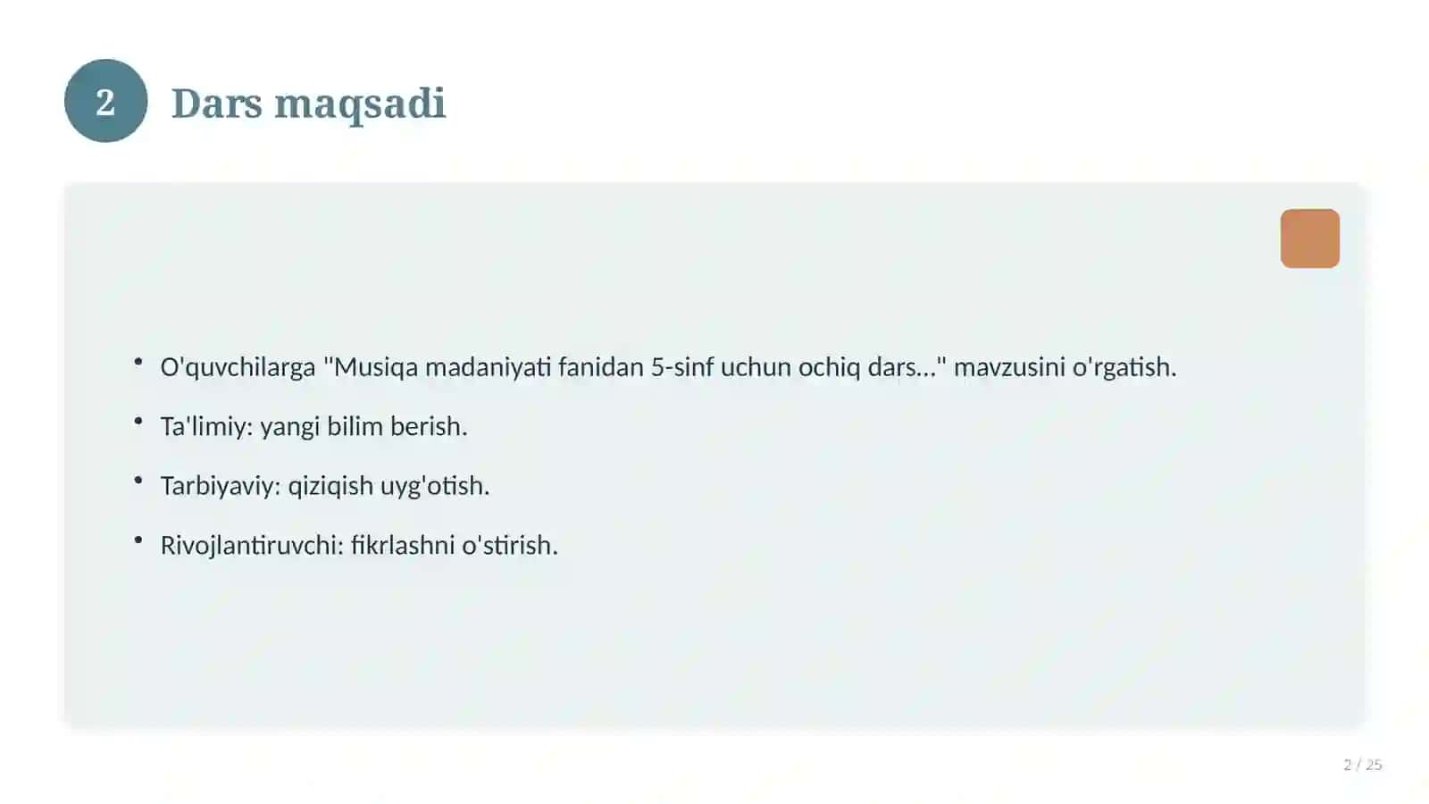 Musiqa madaniyati fanidan 5-sinf uchun ochiq dars ishlanmasi 2