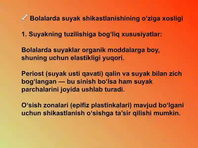 Bolalarda suyak shikastlanishini oziga hosligi 2