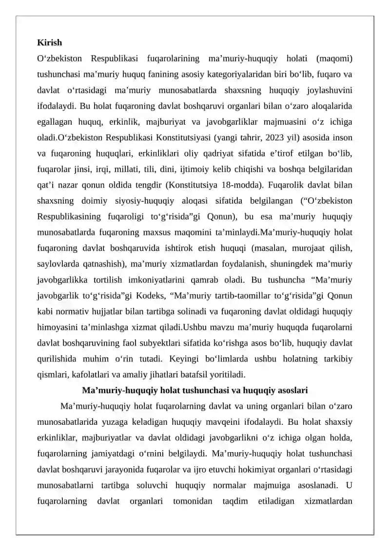 O‘zbekiston Respublikasi fuqarolarining ma’muriy-huquqiy holati tushunchasi 2