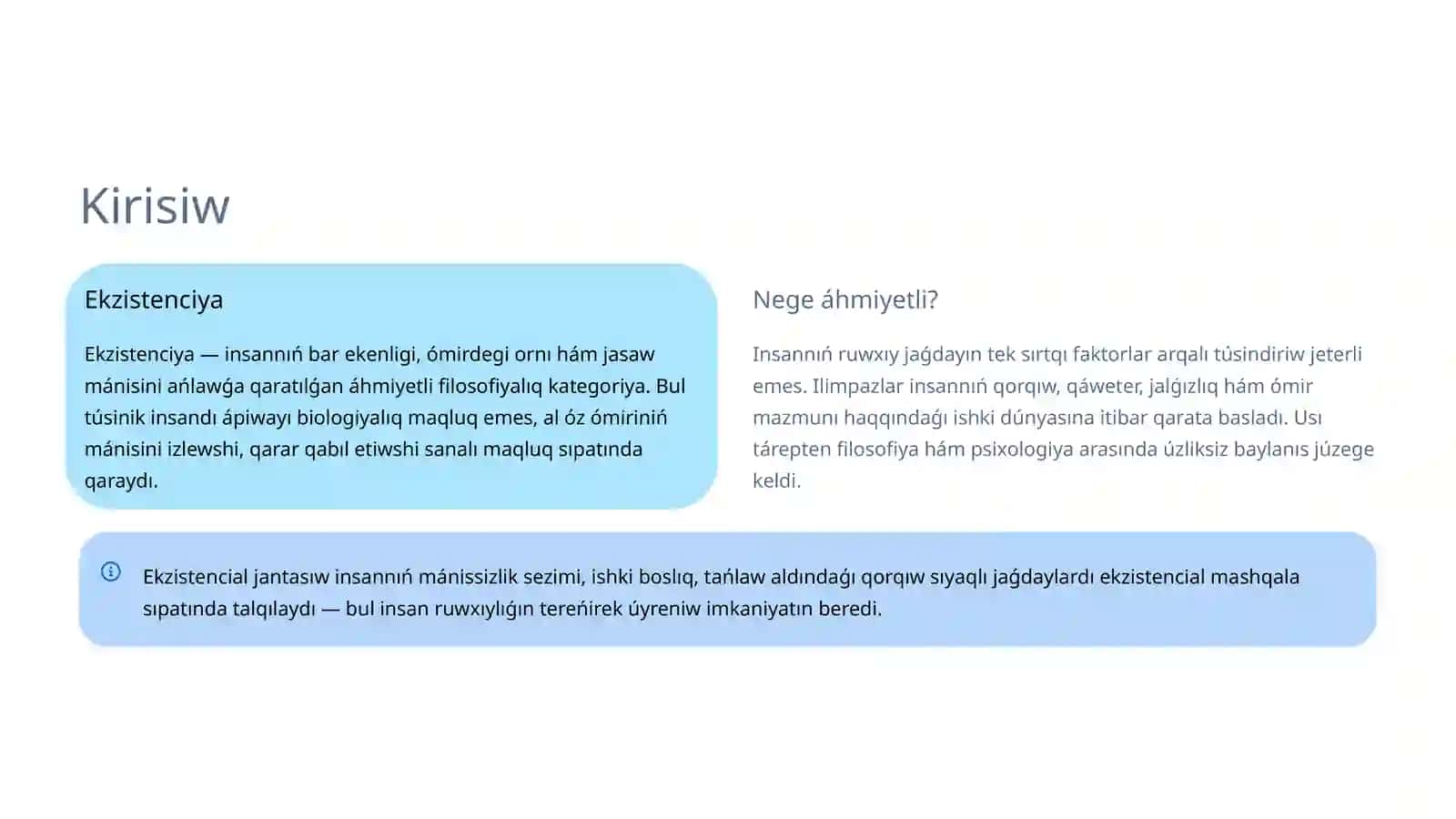 Ekzistenciya túsinigi hám psixologiya menen baylanısı 2
