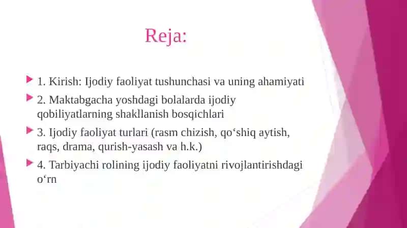 Maktabgacha ta`limda bolalarni ijodiy faoliyatini tashkil qilish texnalogiyasi 2
