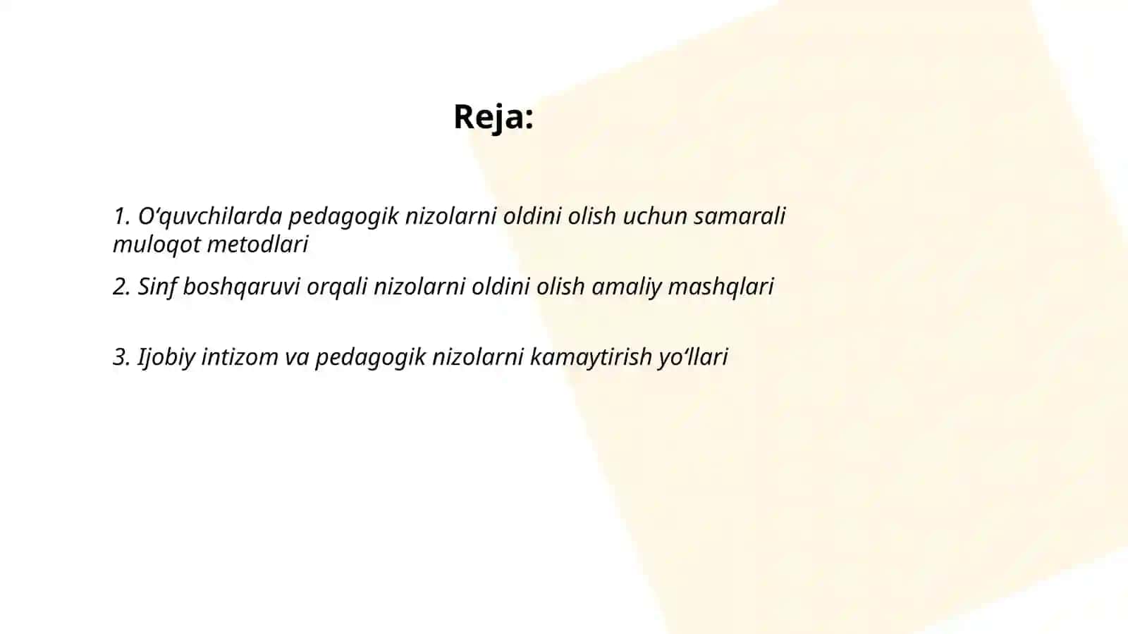 Pedagogik nizolarning oldini olish metodlari va yoʻllari boʻyicha amaliy vazifalarni bajarish 2